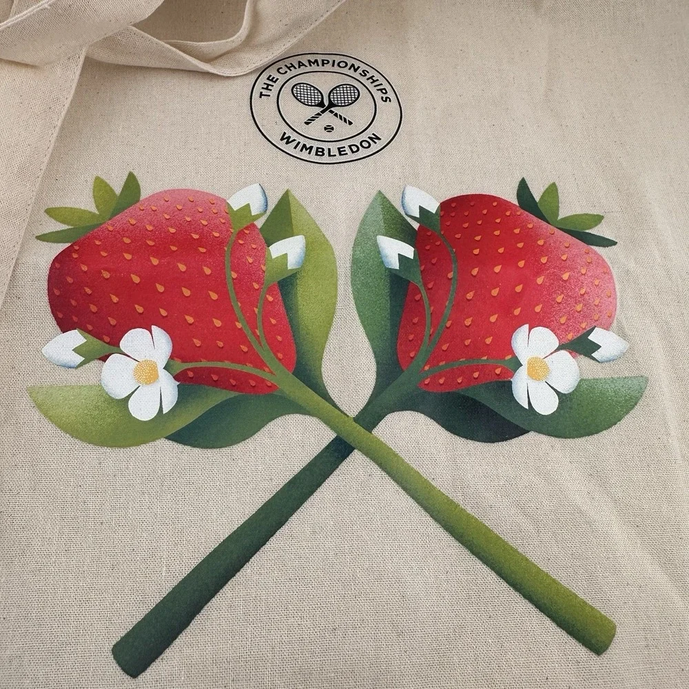 Wimbledon Championship Tennis Strawberries Tote Bag Reusable Shopping Bag Book